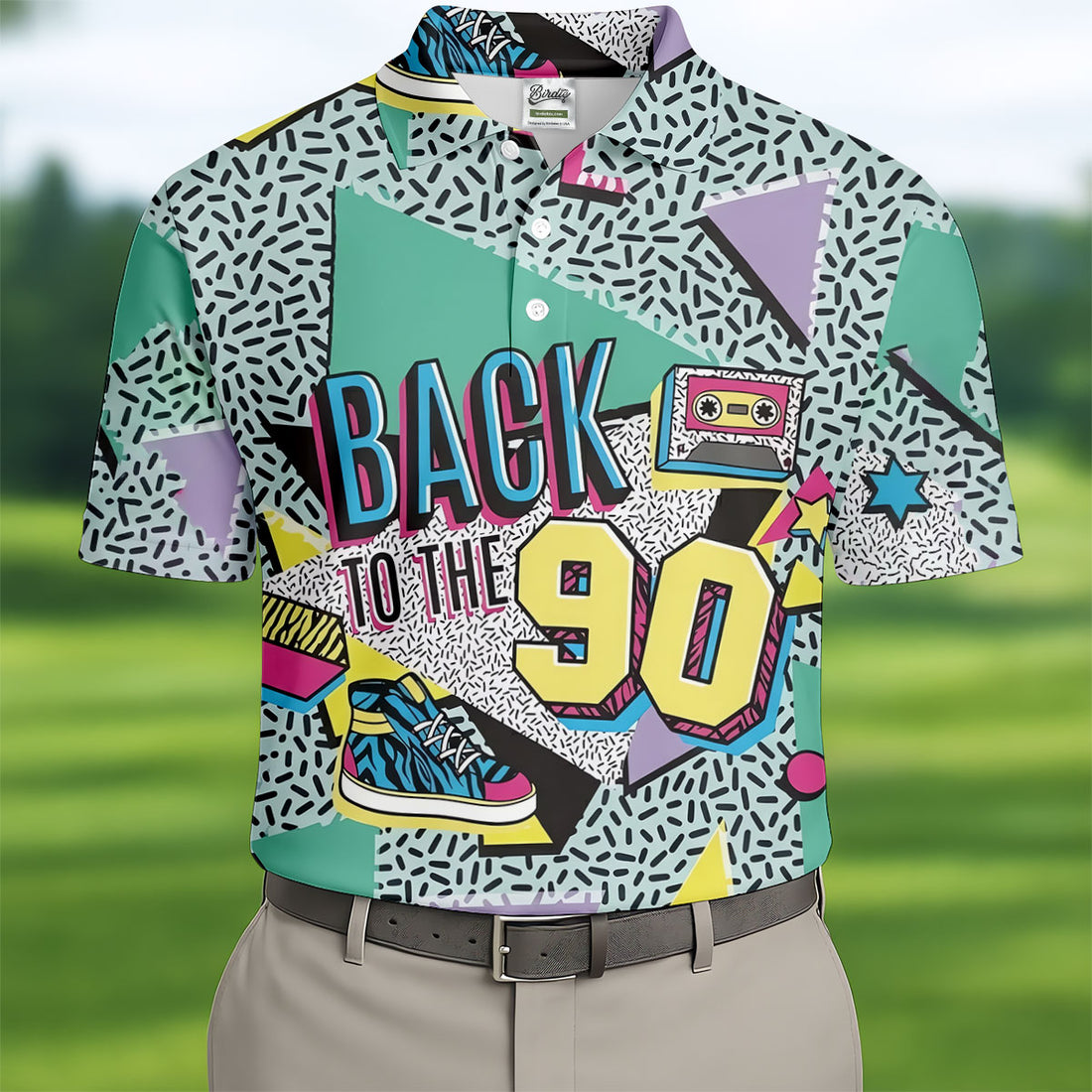 Back To The 90s Memphis Style Hawaiian Golf Shirt, Men's Golf Shirt, Polo Shirts For Men