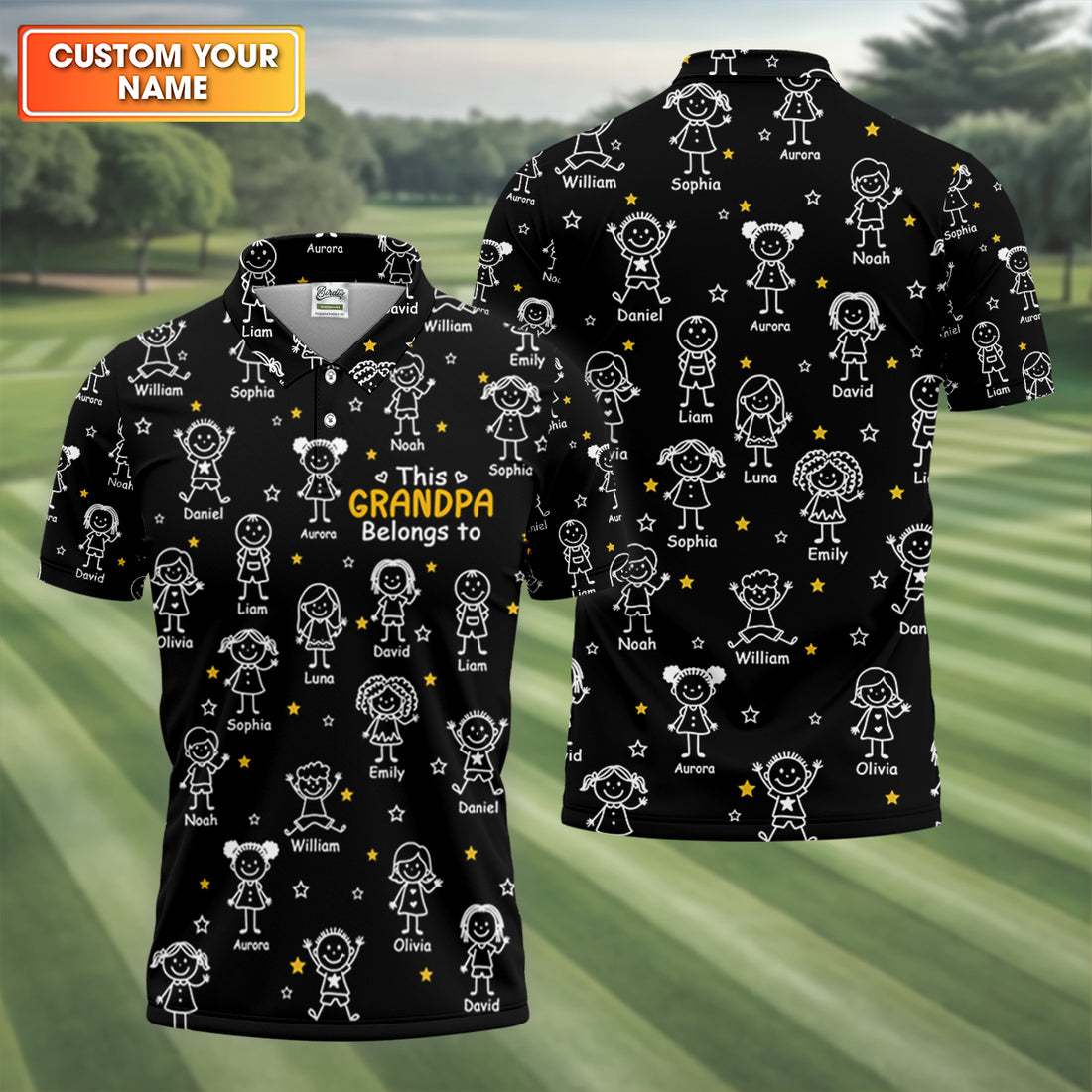 This Grandpa Dad Belongs To Kids Pet Black Golf Shirt, Polo Shirts For Men, Golf Gift For Men