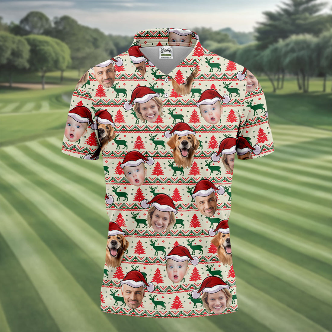 Custom Face Reindeer Christmas Golf Tops For Men, Polo Shirts For Men, Cozy Christmas Gift, Christmas Golf Gift