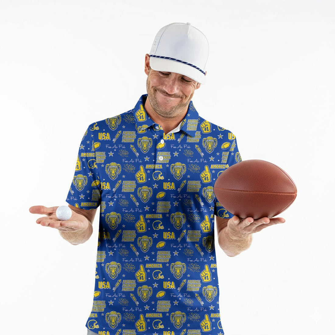 Ram Head Royal Blue And Gold Sport Polo, American Football League Gift Ideas For Football Fans