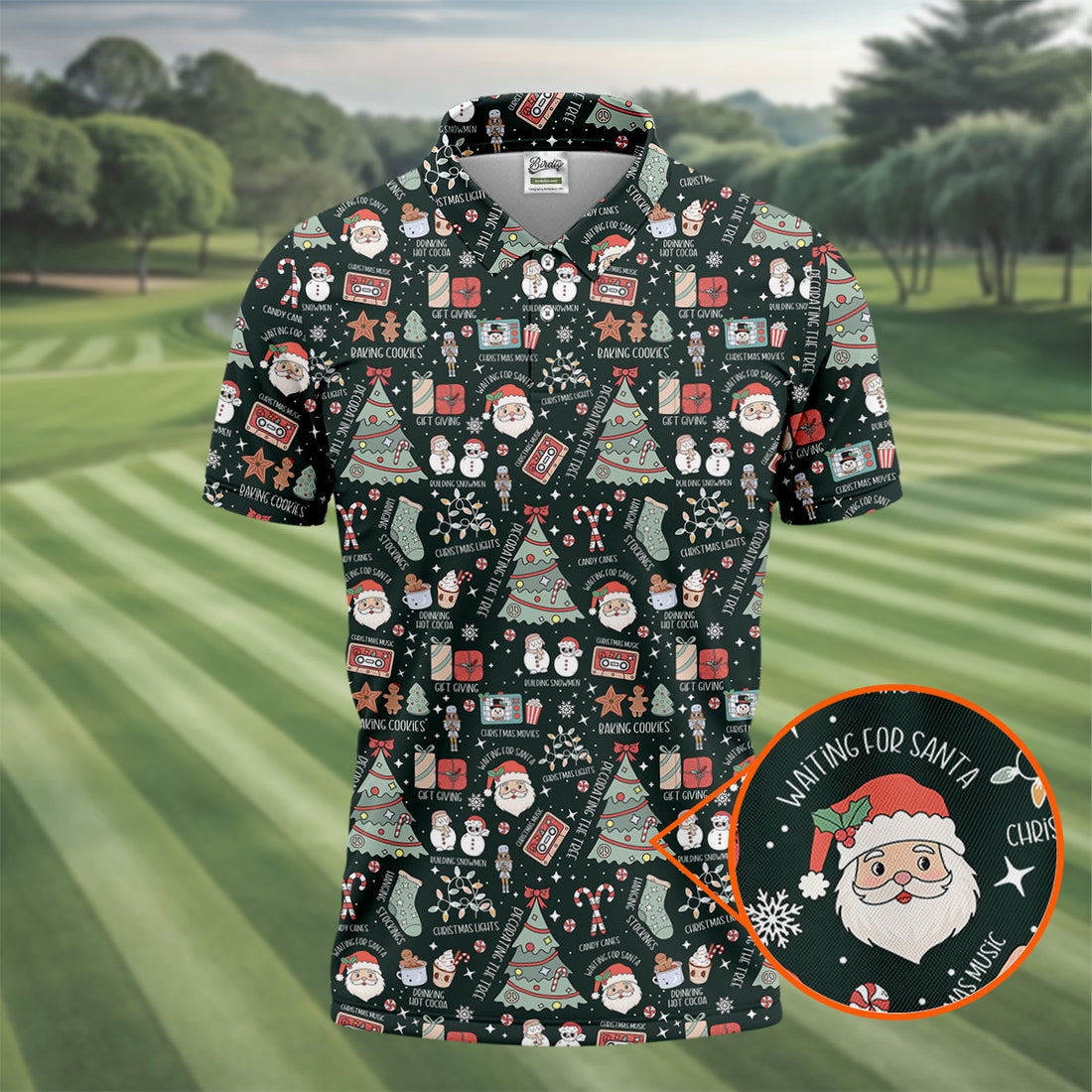 Cute Santa Claus Gift Green Men's Golf Polo Shirts, Christmas Golf Shirt, Polo Shirts For Men