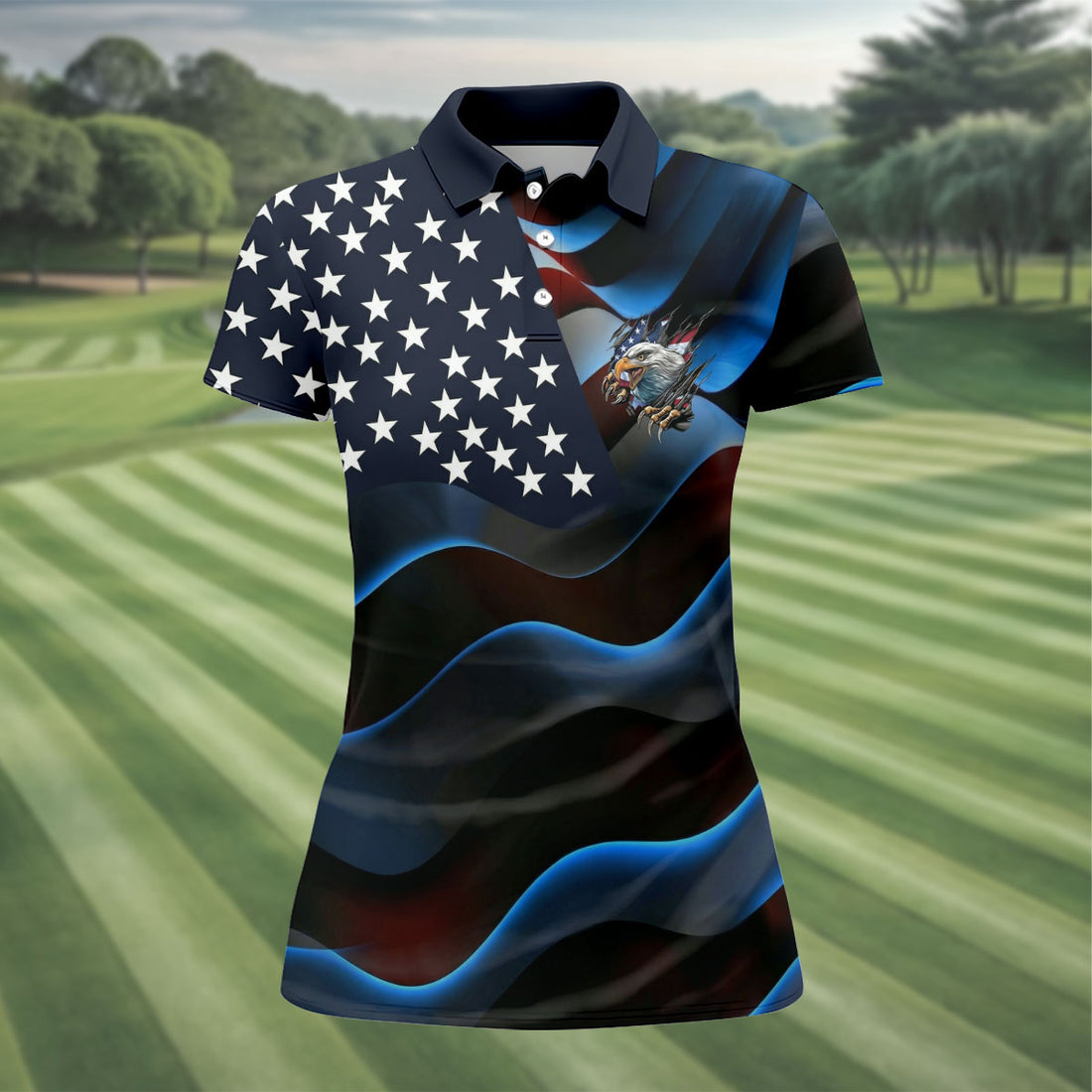 Gradient Stripes And Stars Patriotic 4th Of July Golf Shirt, 250 Years Golf Shirt For Women