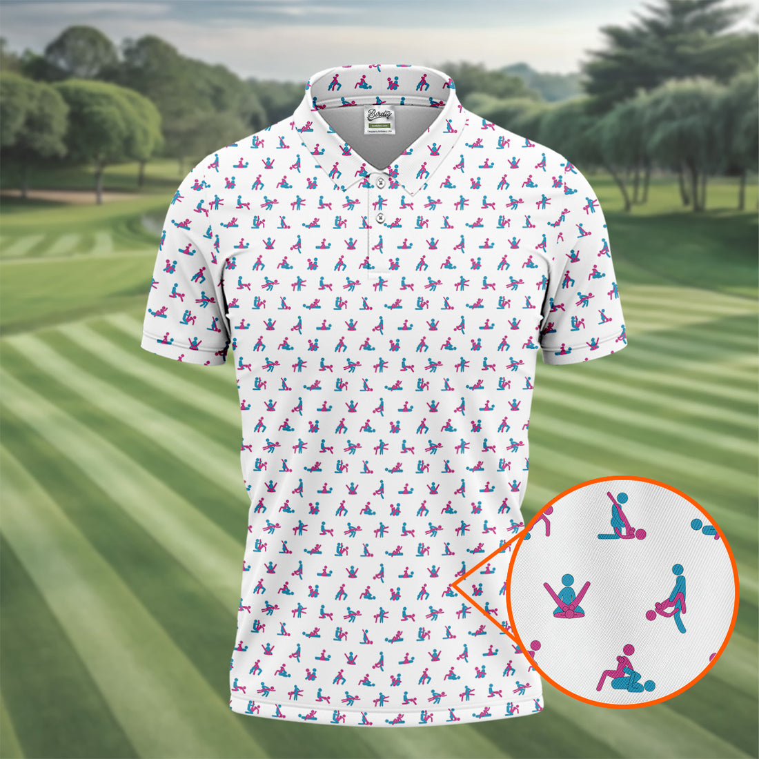 Blue And Pink Naughty Stick People White Golf Shirt, Polo Shirts For Men, Golf Gift For Men