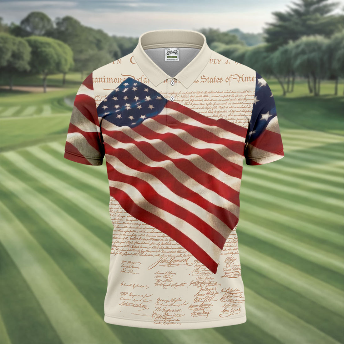 Patriotic American Flag Declaration Of Independence Beige Golf Shirt, 250th Anniversary Polo Shirts For Men