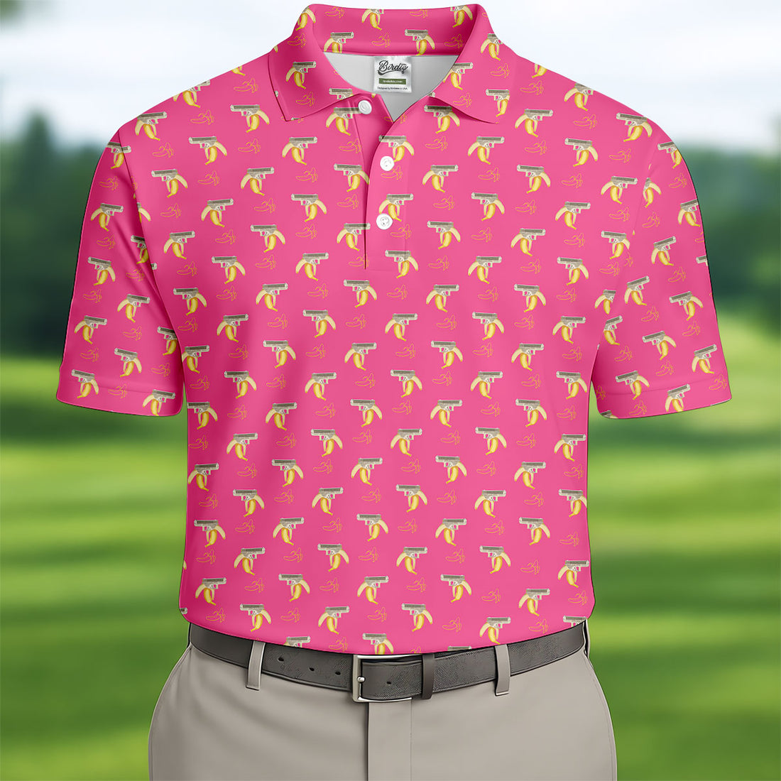 Funny Banana Hot Pink Golf Shirt, Golf Tops For Men, Golf Shirts For Men, Polo Shirts For Men