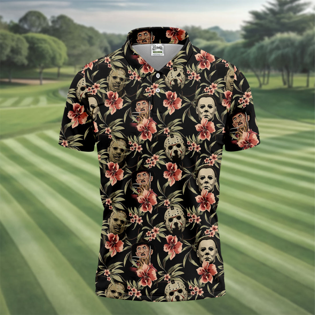 Horror Face Hawaiian Golf Shirt, Retro Golf Shirt, Men's Golf Shirt, Polo Shirts For Men