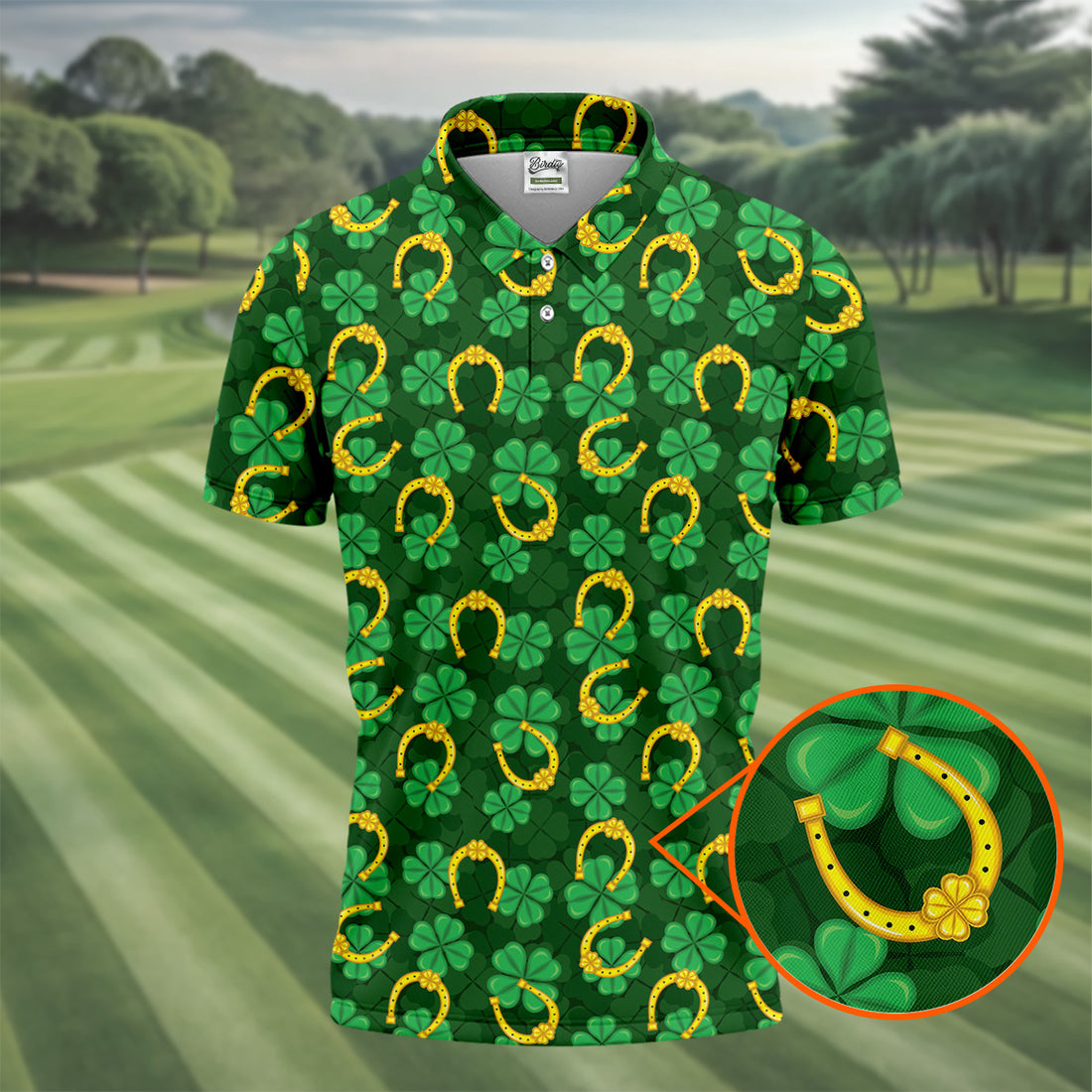 Four Leaf Clovers Golden Horseshoes St Patrick's Day Golf Shirt, Polo Shirts For Men, Golf Shirts For Men