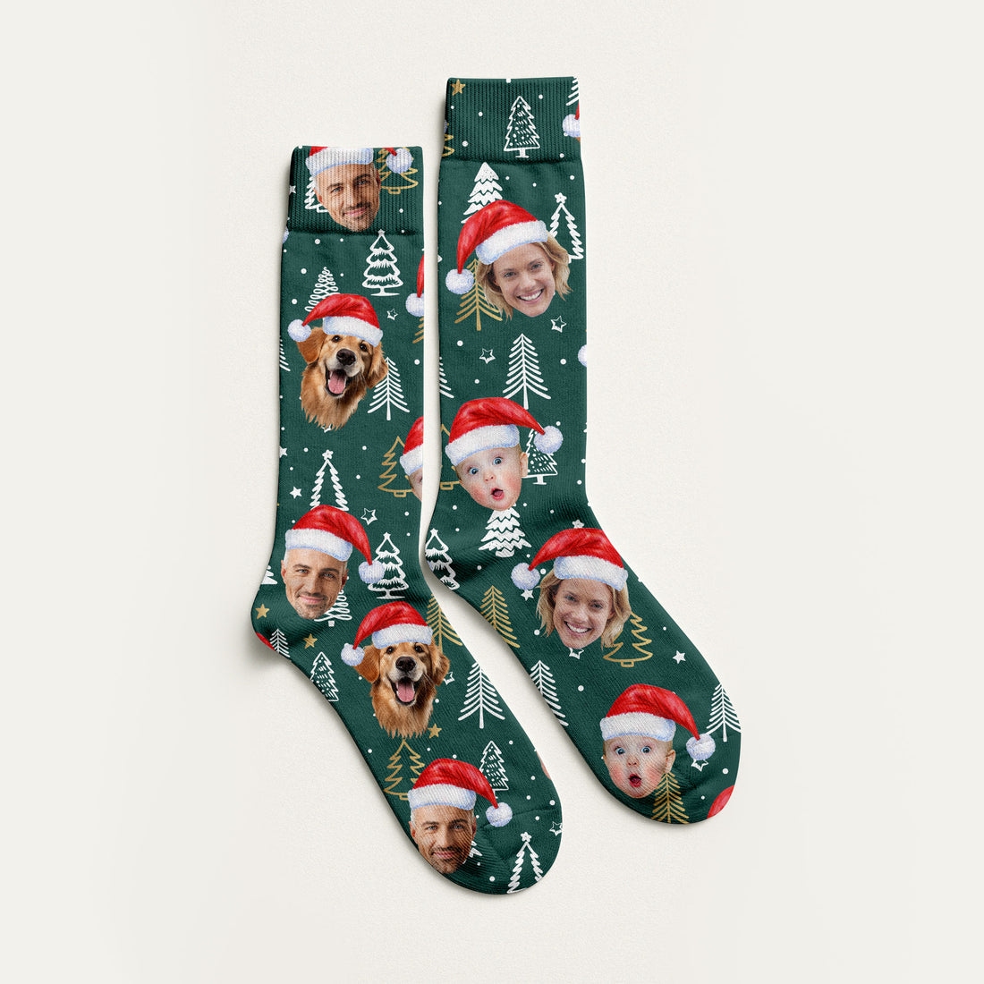 Custom Face Pine Tree Pattern Dark Green Golf Socks, Christmas Golf Gift, Custom Golf Accessories