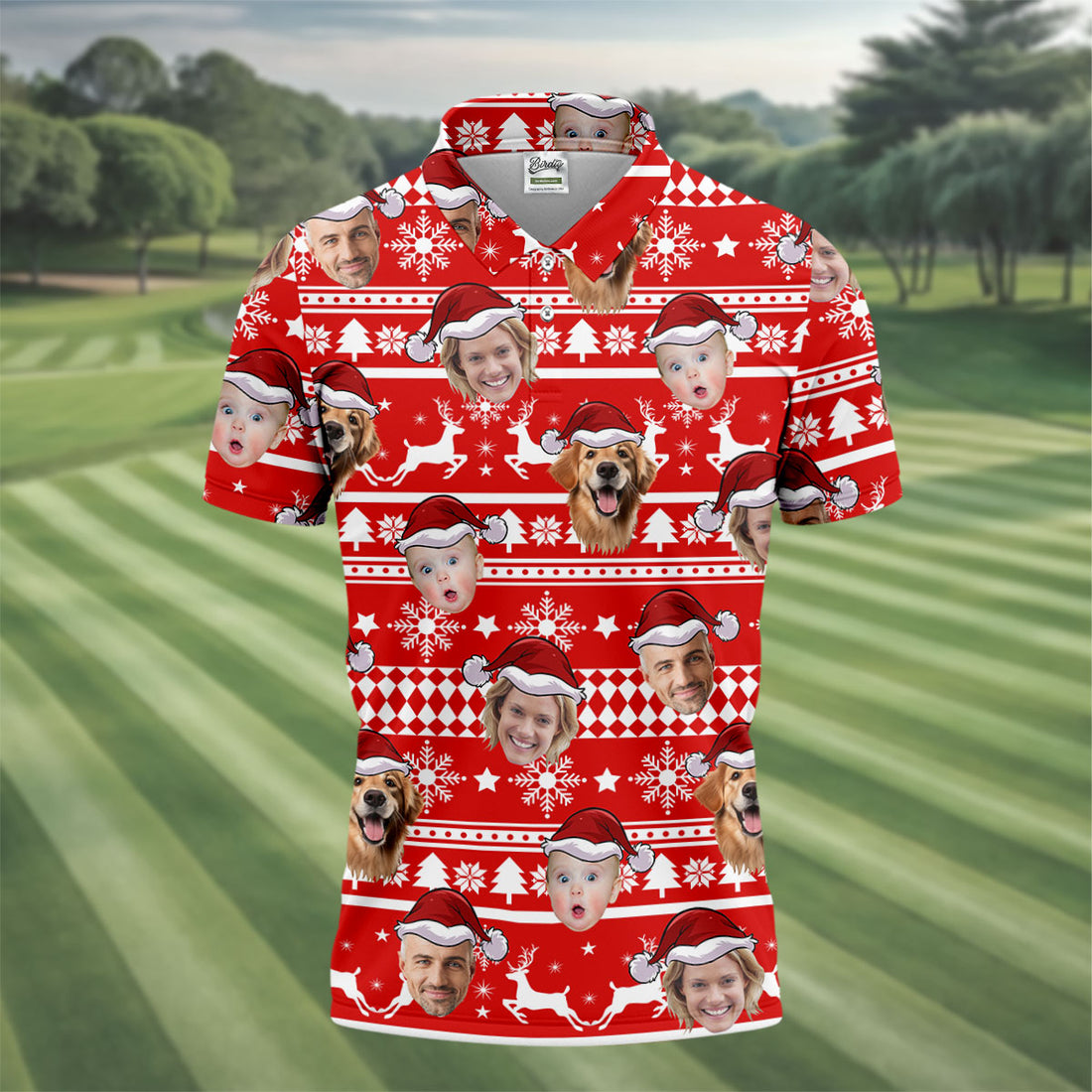Custom Face Red And White Christmas Golf Tops For Men, Polo Shirts For Men, Christmas Golf Gift