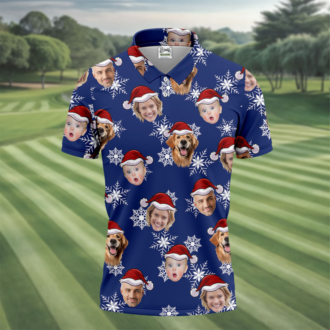 Custom Face Navy Christmas Golf Tops For Men, Polo Shirts For Men, Christmas Golf Gift