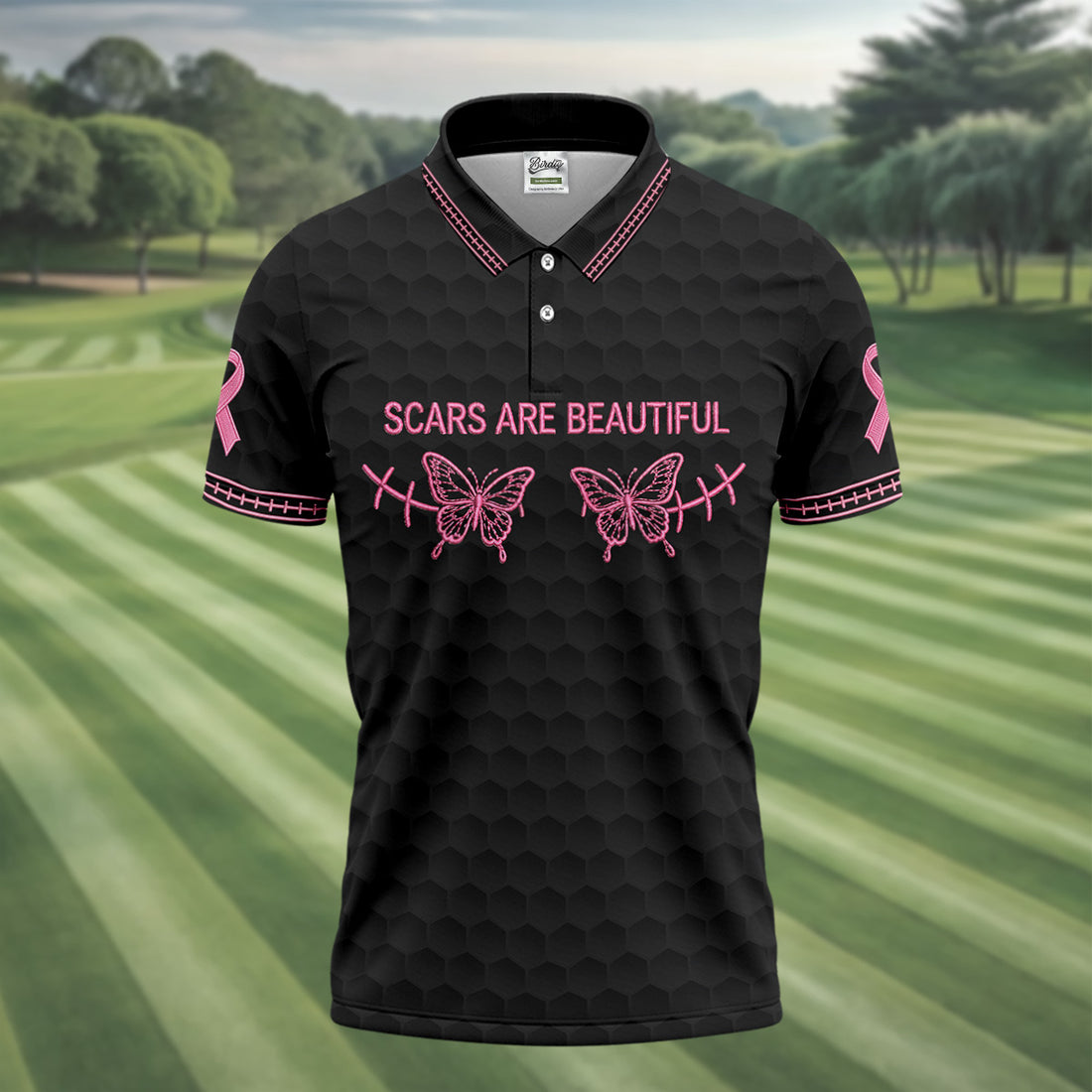 Scars Are Beautiful Ribbon Breast Cancer Polo Shirt, Men's Golf Shirt, Mens Golf Polo