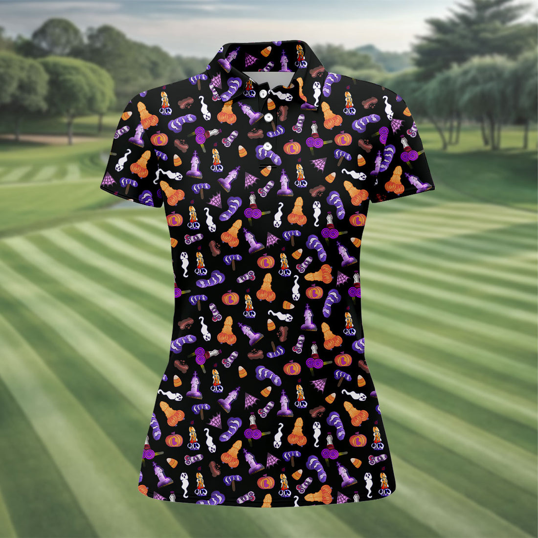 Funny Dirty Black And Purple Halloween Golf Shirt, Funny Golf Shirts Women, Ladies Golf Shirts
