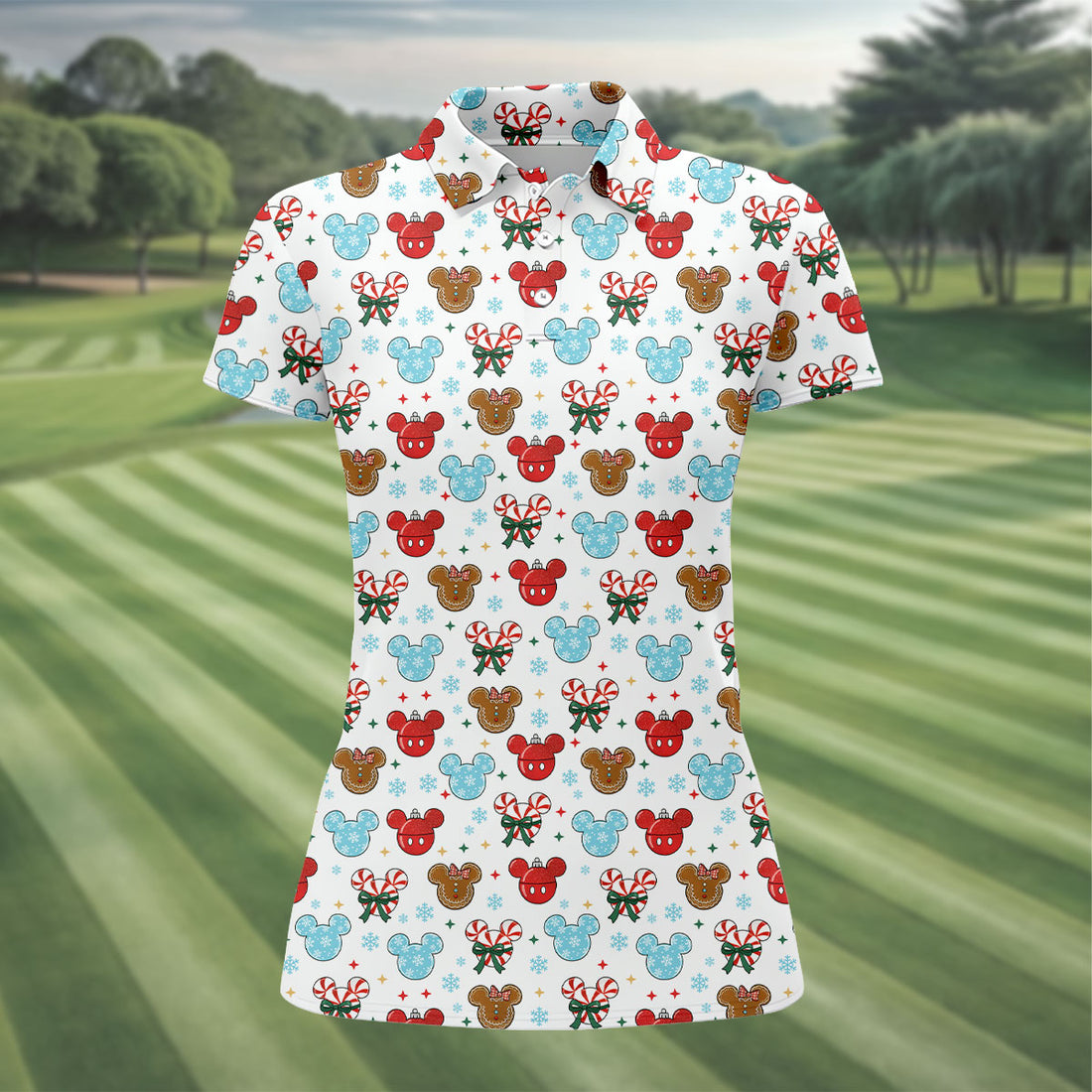 Funny Gingerbread Christmas Candy Cane Cute Women's Golf Clothes, Ladies Golf Shirts, Christmas Golf Shirt