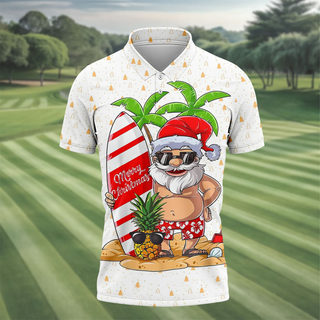 Men's Vacation Mode Santa Golf Shirt, Christmas Golf Shirt, Golf Apparel For Men