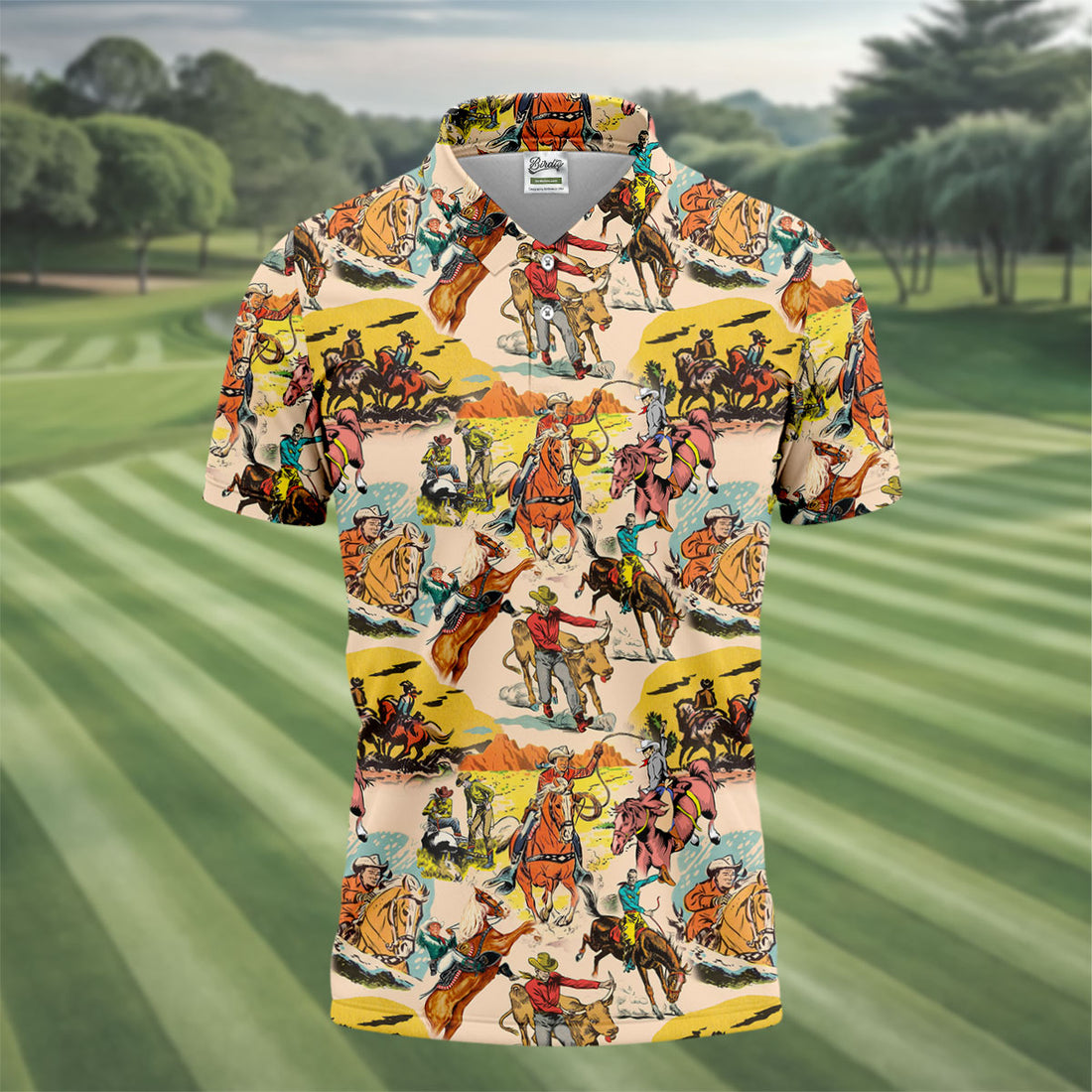 Vintage Western Cowboy Horse Riding Golf Shirt, Men’s Golf Shirt, Golf Polo Shirts For Men