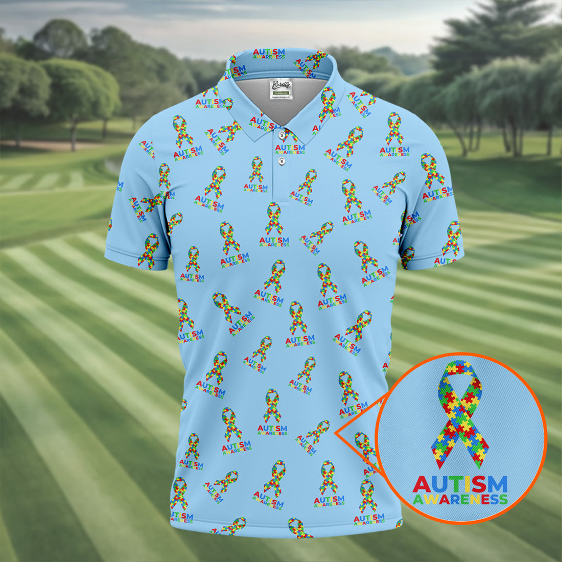 Autism Awareness Colors Autism Ribbon Blue Golf Shirt, Golf Tops For Men, Golf Shirts For Men