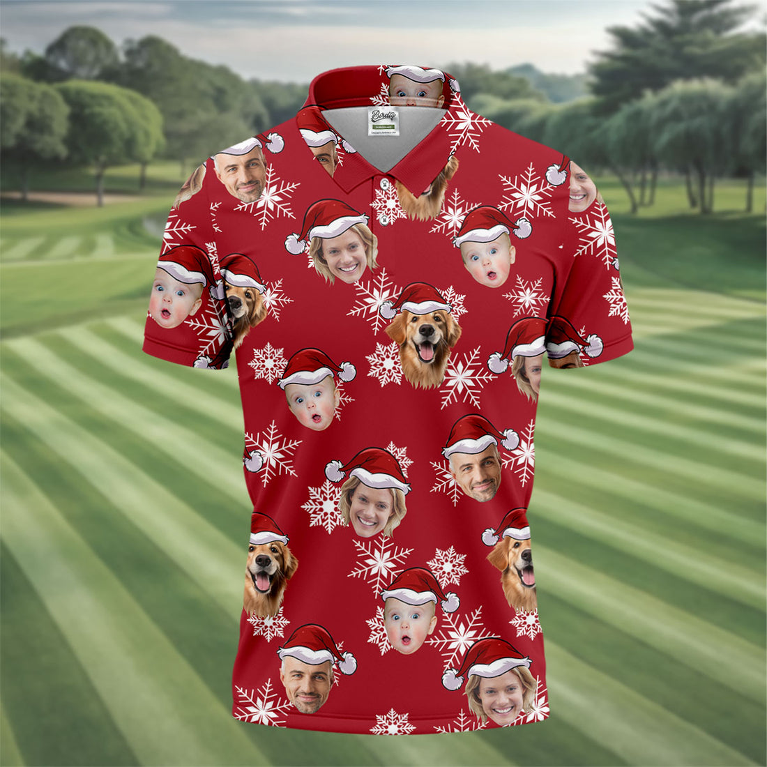 Custom Face Dark Red And White Christmas Golf Tops For Men, Polo Shirts For Men, Christmas Golf Gift