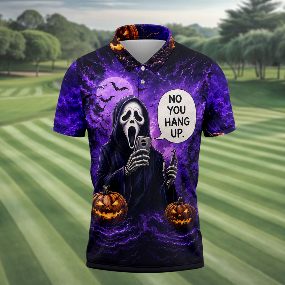 No You Hang Up Halloween Horror Character Shirt, Printed Golf Shirts, Hawaiian Golf Shirt