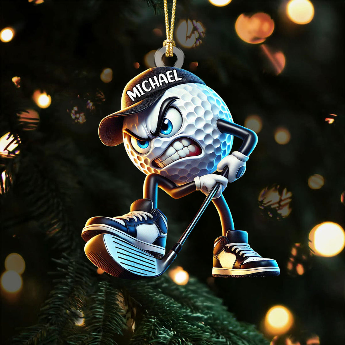 Custom Name Angry Golf Ball Ornament, Acrylic Ornament, Golf Christmas Ornaments, Christmas Golf Gift