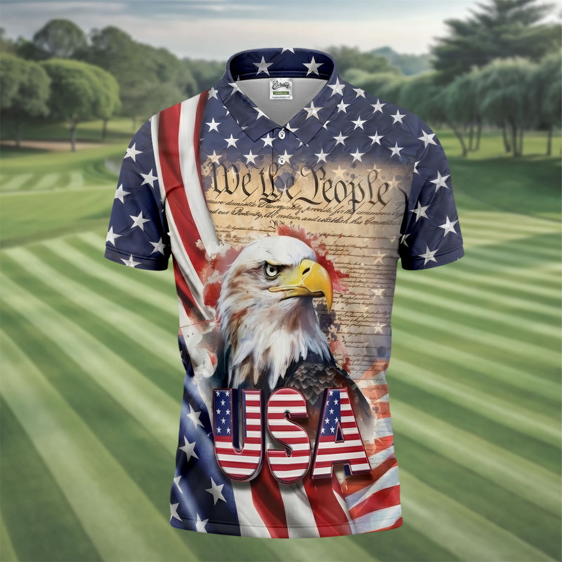 We The People Bald Eagle USA 250th Anniversary Men's Golf Polo Shirts, 4th Of July Patriotic Golf Shirt