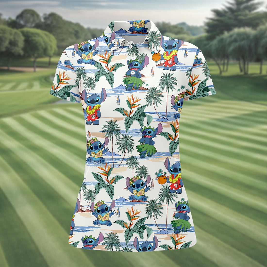Tropical Stitch Beach Paradise Golf Polo Shirt, Golf Shirts For Women, Women’s Golf Apparel, Printed Golf Shirt