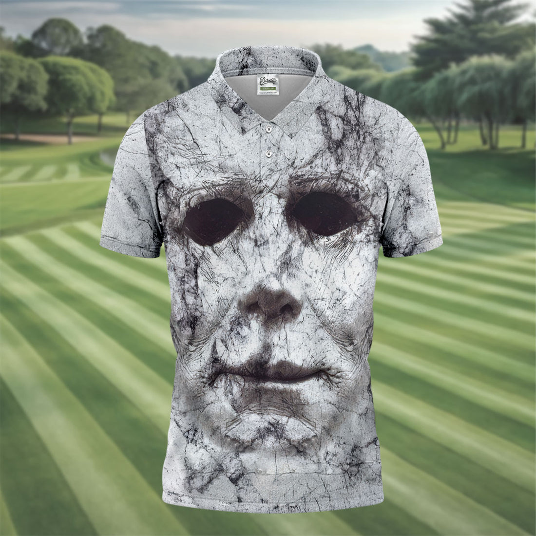 Horror Myer Face Polo Shirts For Men, Horror Cosplay Golf Tops For Men, Halloween Golf Shirt