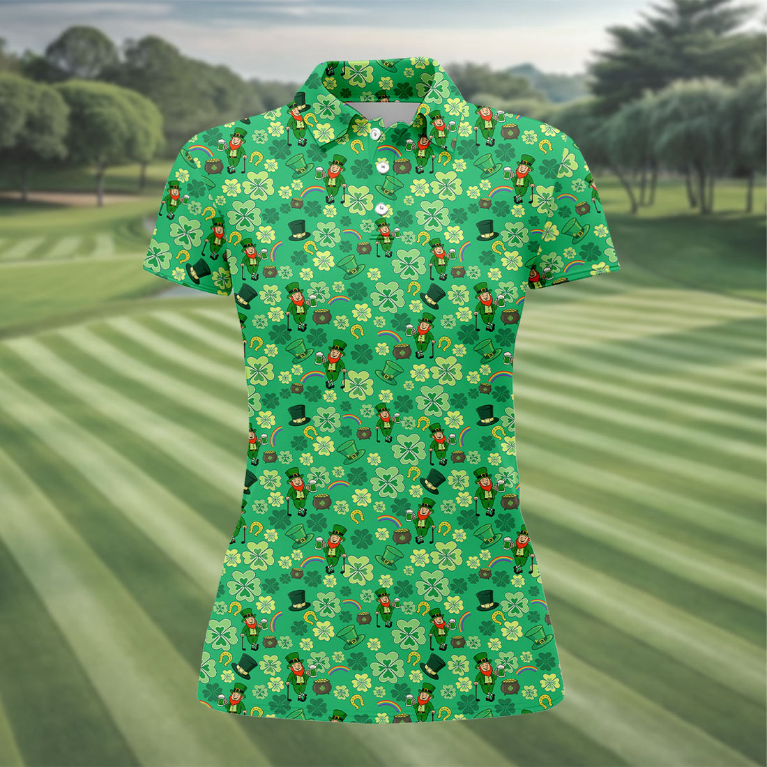 Shamrock St Patrick's Day Light Green Golf Shirt, Women's Golf Tops, Ladies Golf Polos, Women's Polo Shirt