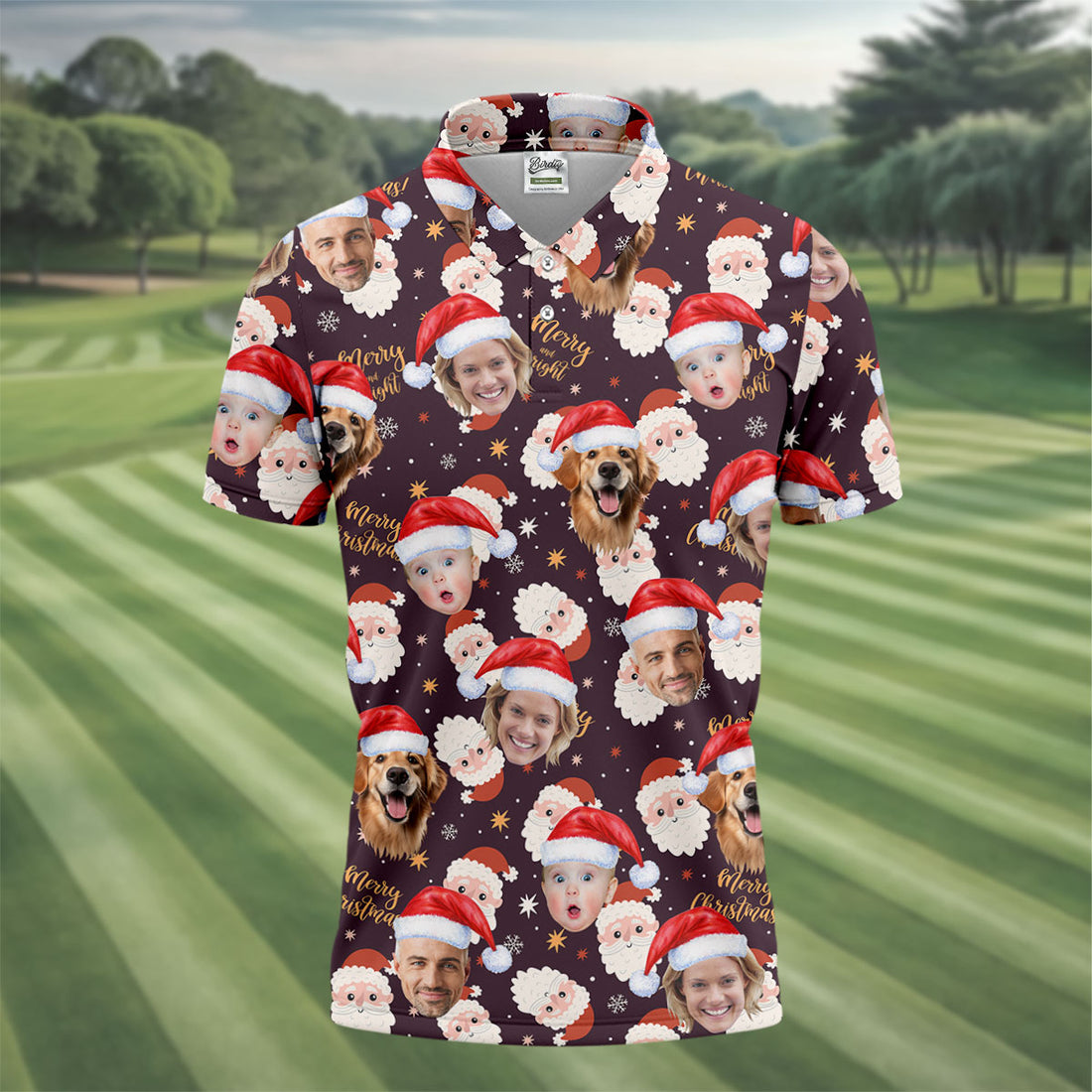 Custom Face Merry Christmas Santa Christmas Golf Shirt, Golf Shirts For Men, Golf Gift For Men