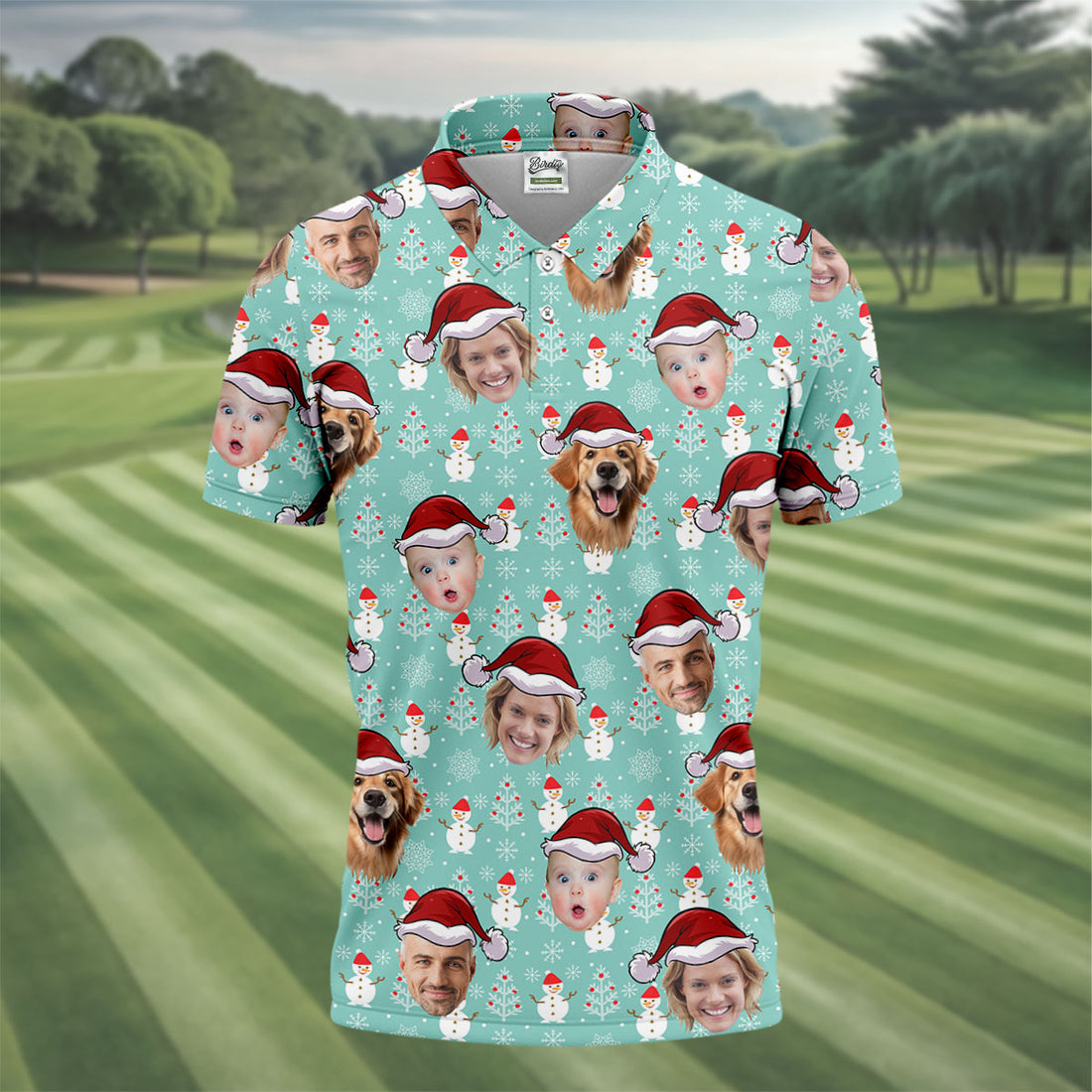 Custom Face Mint Christmas Golf Tops For Men, Polo Shirts For Men, Christmas Golf Gift