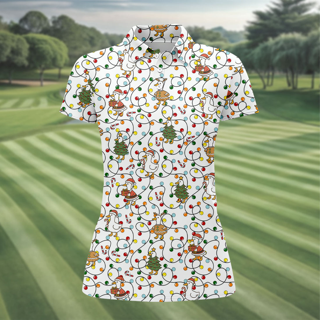Funny Duck Merry Xmas White Golf Shirts, Christmas Golf Shirt, Golf Gifts For Women, Fun Golf Shirt