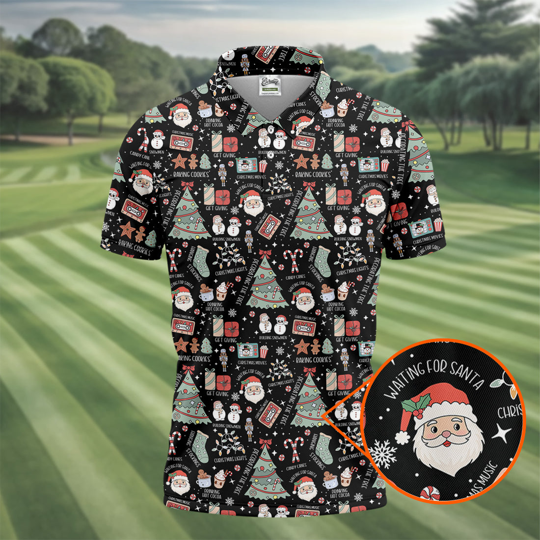Cute Santa Claus Gift Black Men's Golf Polo Shirts, Christmas Golf Shirt, Polo Shirts For Men