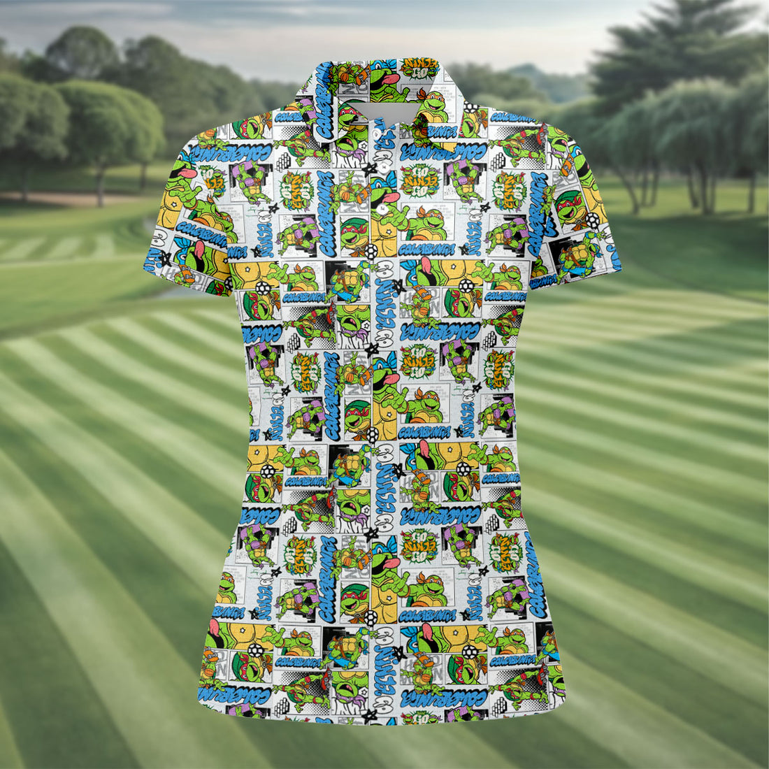 Funny Ninja Turtle Comic Hawaiian Golf Shirt, Ladies Golf Shirts, Golf Tops For Women