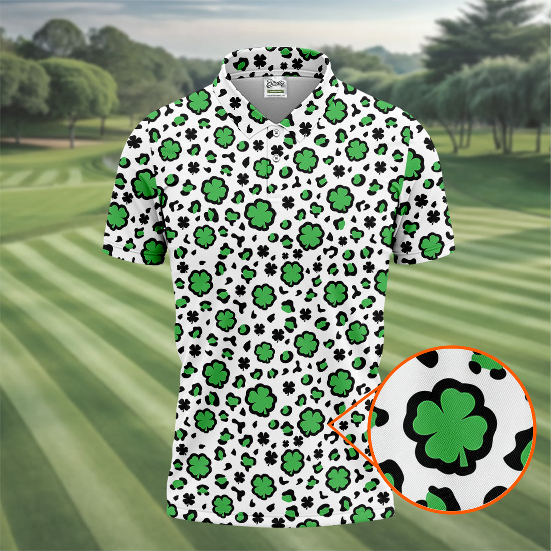 Lucky Four Leaf Clover Leopard Pattern St Patrick's Day Golf Shirt, Polo Shirts For Men, Golf Shirts For Men