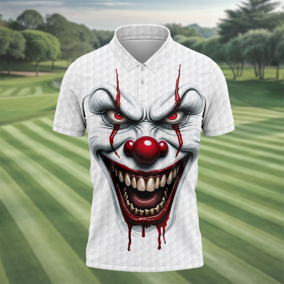 Clown Horror Character Golf Ball Halloween Polo Shirt, Men's Golf Shirt, Mens Golf Polo