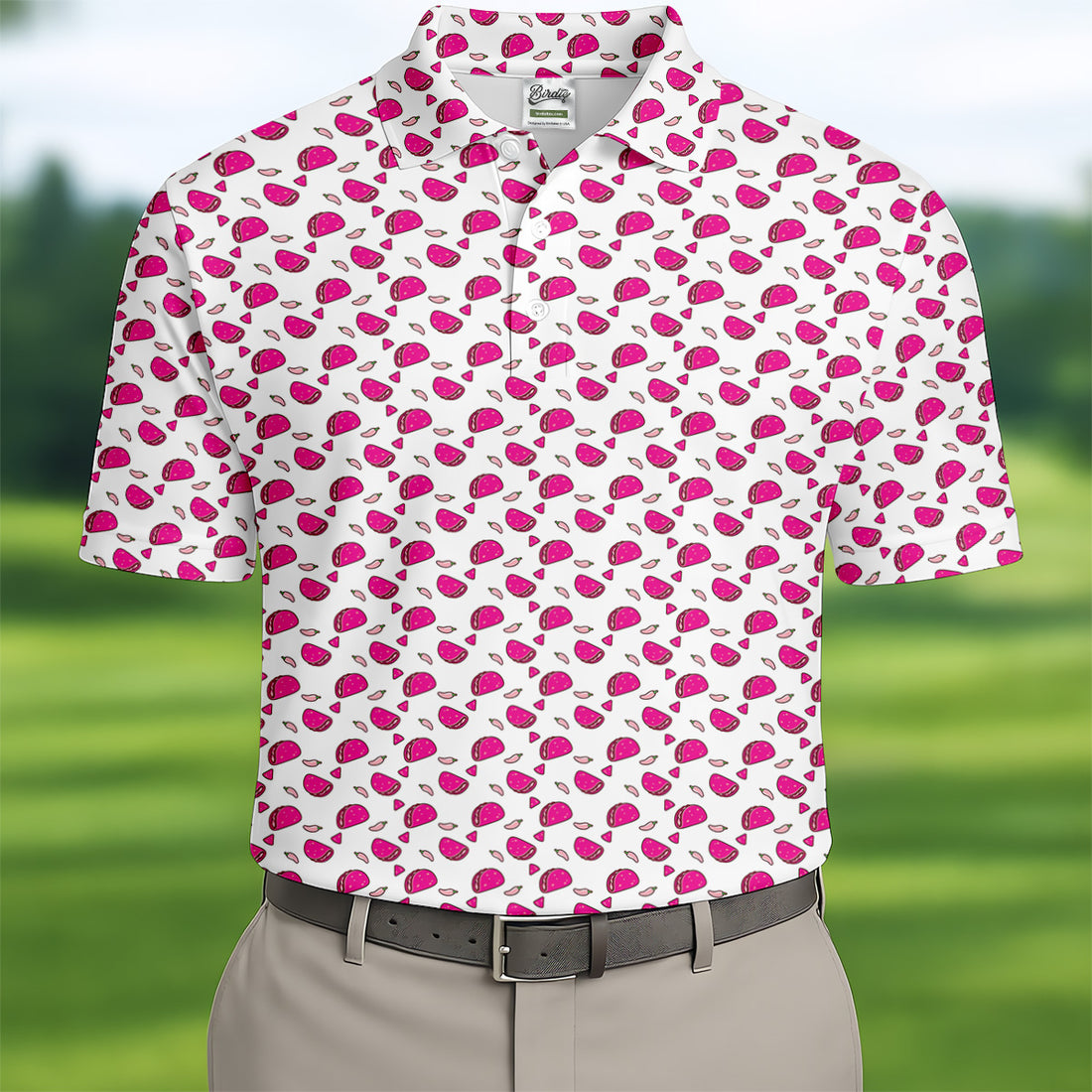 The Pink Taco Seamless Pattern White Golf Shirt, Golf Tops For Men, Tacos Lover Golf Gift For Men