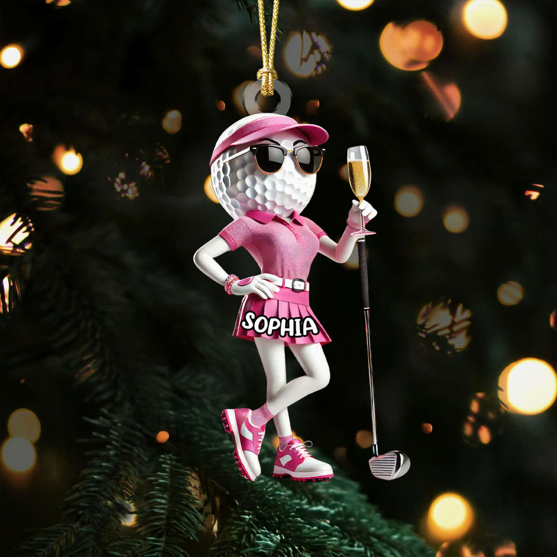 Funny Golf Ball Golf Wine Female Golfer Acrylic Ornaments, Golf Christmas Gifts, Funny Golf Presents