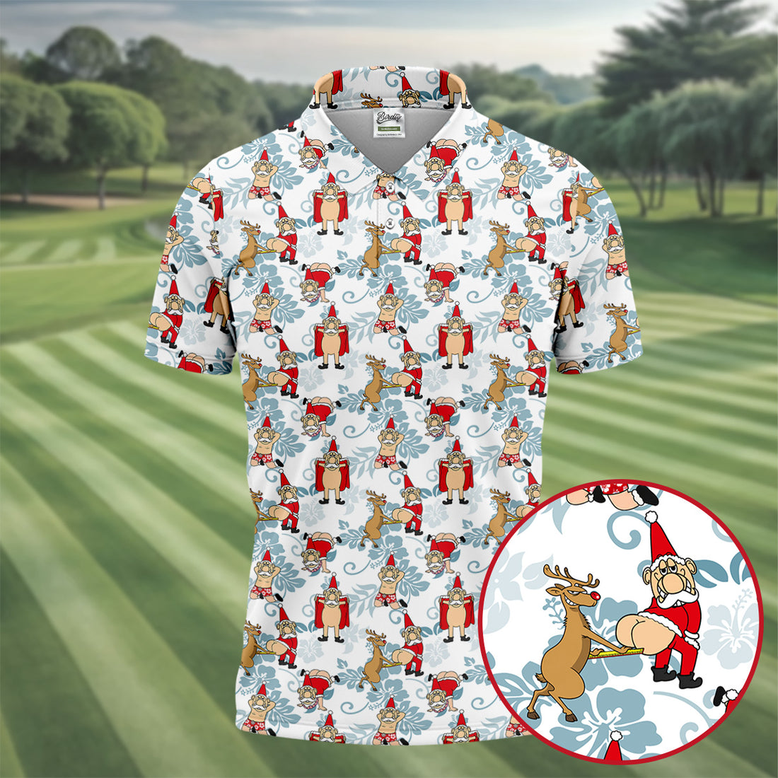 Funny Santa Reindeer Christmas Hawaiian Polo Shirt, Mens Golf Polo, Golf Shirts For Men