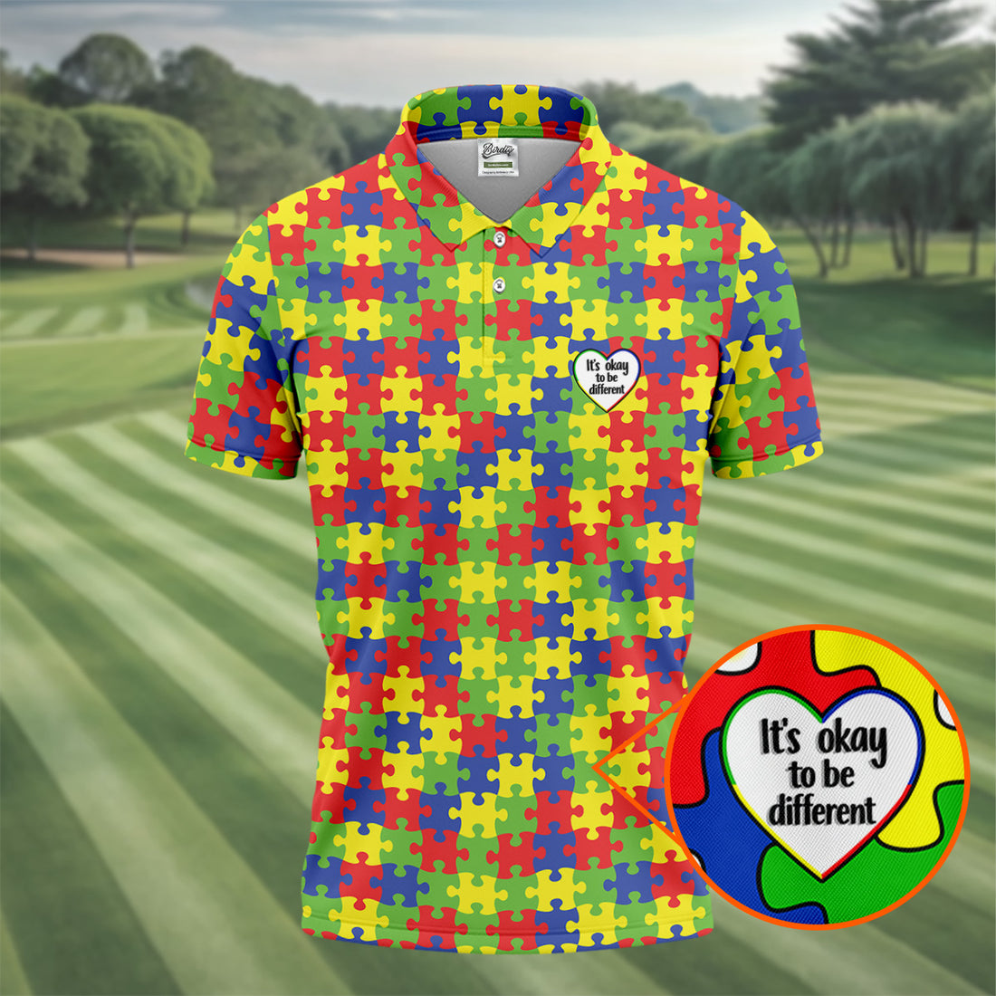 It's Okay To Be Different Autism Puzzle Golf Tops For Men, Autism Awareness Colors Golf Shirts For Men