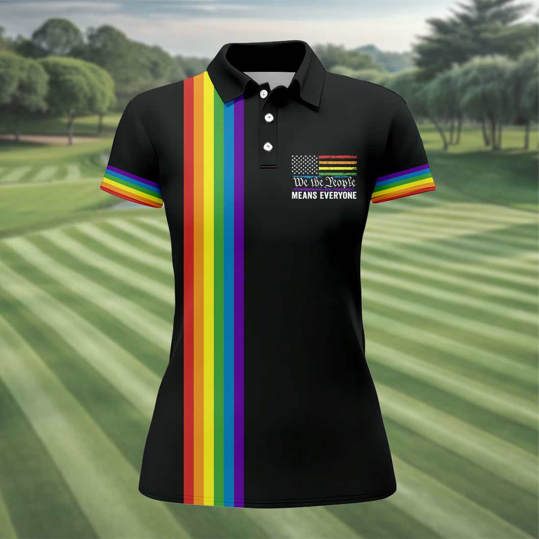 We The People Means Everyone American Pride LGBT Support Ladies Golf Tops, Golf Shirt For Women