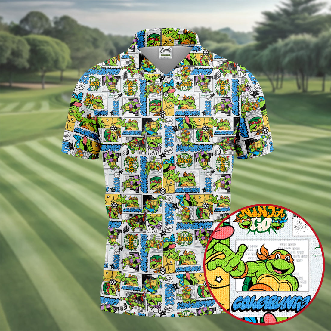 Funny Ninja Turtle Comic Hawaiian Golf Shirt, Mens Golf Polo, Golf Apparel For Men