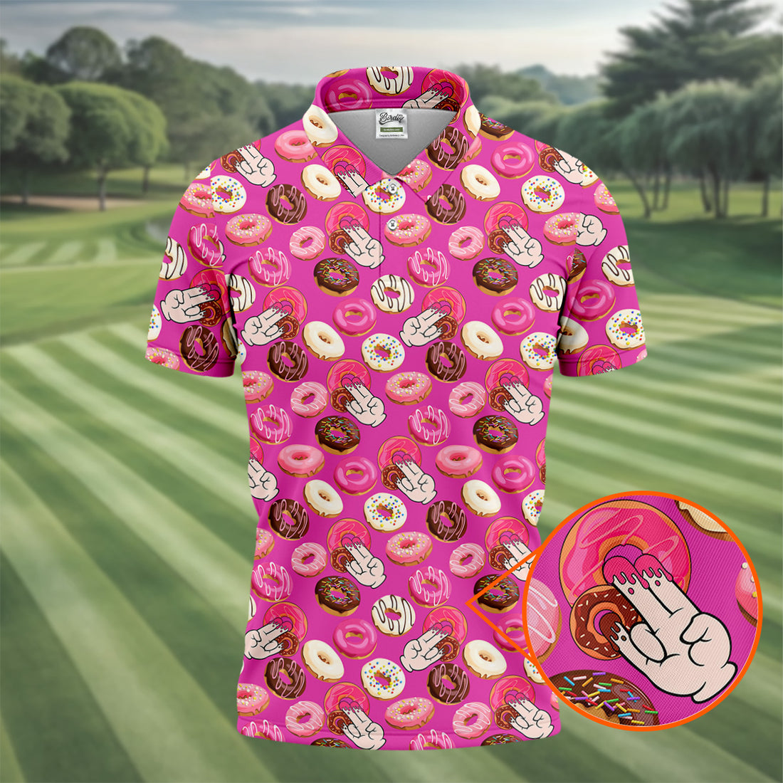 Funny Donut Adult Humor Pink Golf Shirt, Fun Golf Shirts For Men, Valentines Golf Gift, Polo Shirts For Men