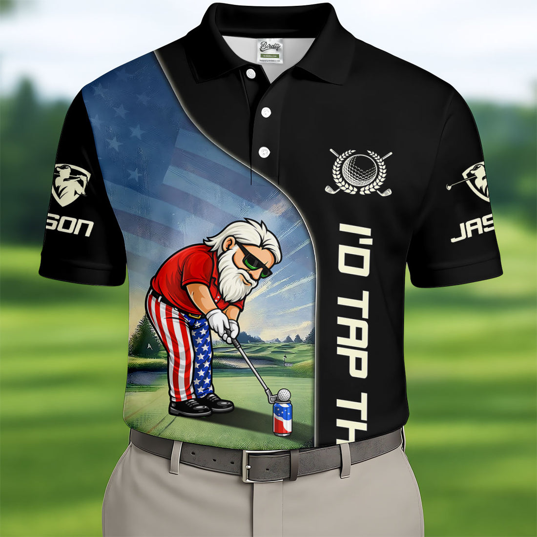 I'd Tap That Patriotic Man Golf And Beer 4th Of July Golf Shirt, 250th Anniversary Men's Funny Golf Shirts