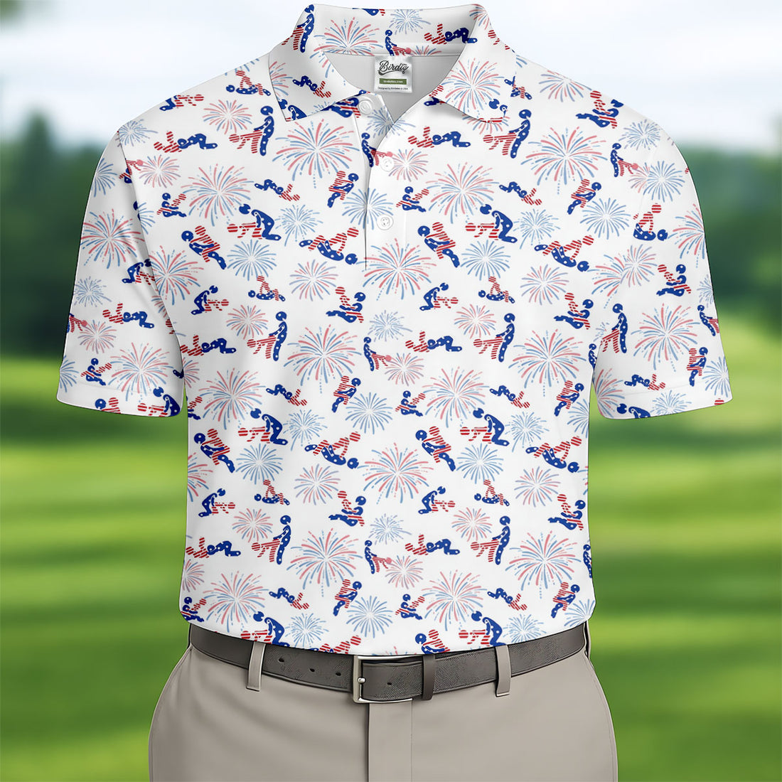 US Flag Pattern Naughty Couple Stick Figures Funny Golf Shirt, 250 Years Golf Shirts For Men