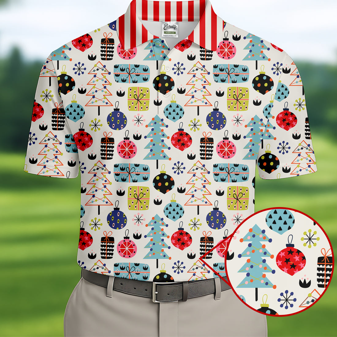 Colorful Christmas Men's Golf Polo Shirts, Christmas Golf Shirt, Cute Golf Outfit, Golf Gift For Men