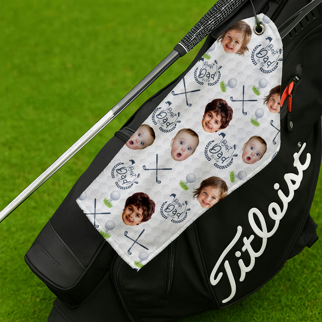 Best Dad By Par Custom Golf Towel With Kids Photo, Funny Golf Towel, Gifts For The Golfing Dad