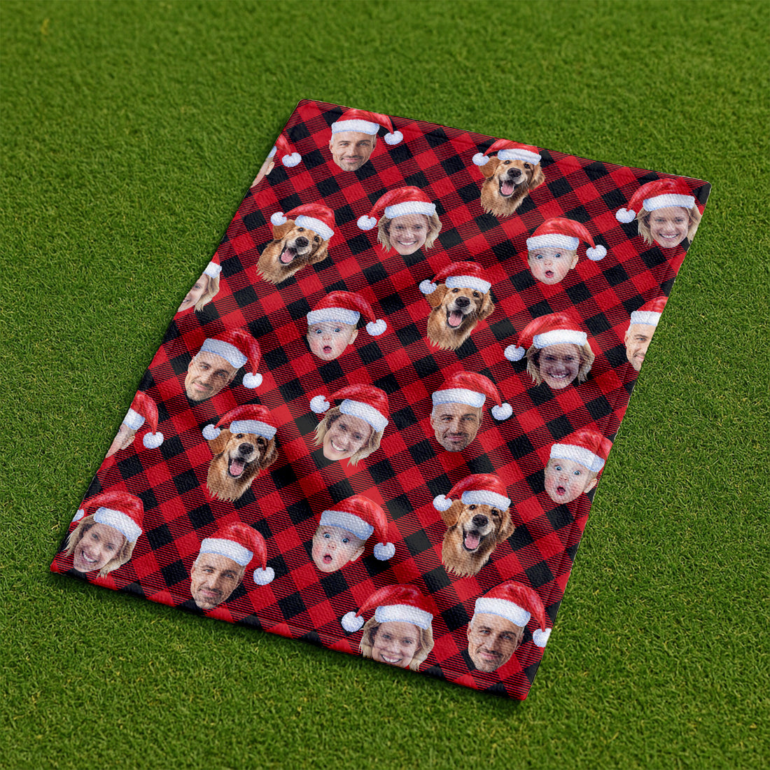 Custom Face Red And Black Checkered Golf Towel, Christmas Golf Gift, Christmas Golf Gift