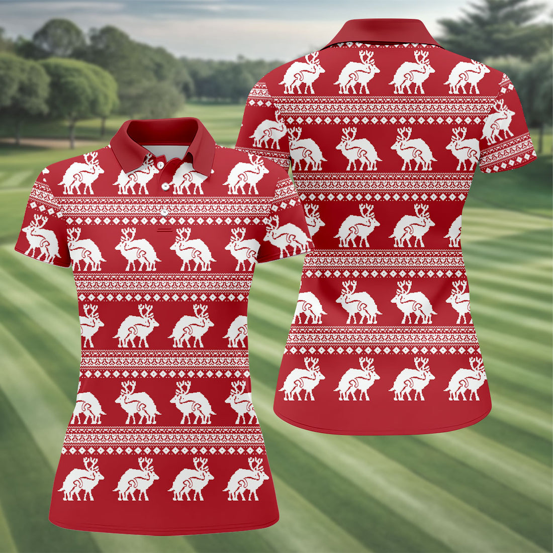Reindeer Humping Seamless Pattern Golf Shirt, Christmas Golf Shirt, Golf Gifts For Women, Fun Golf Shirt