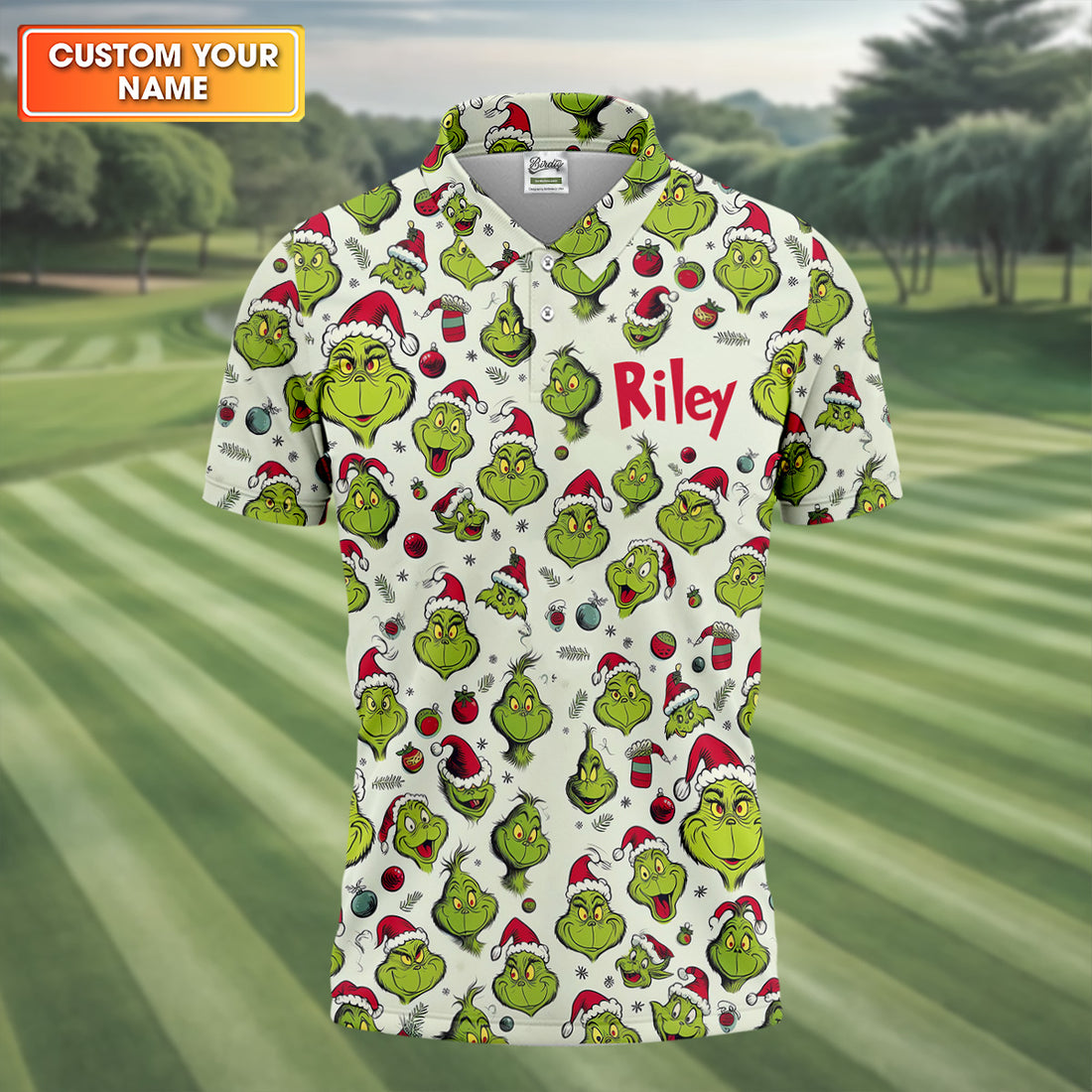 Merry Grinchmas The Green Monster Polo Shirts For Men, Golf Gift For Men, Christmas Golf Shirt