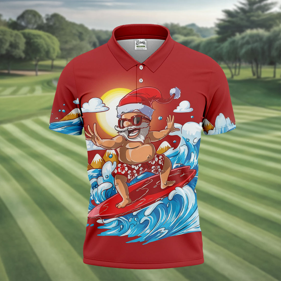 Men's Funny Santa Surfing Golf Shirt, Christmas Golf Shirt, Golf Apparel For Men