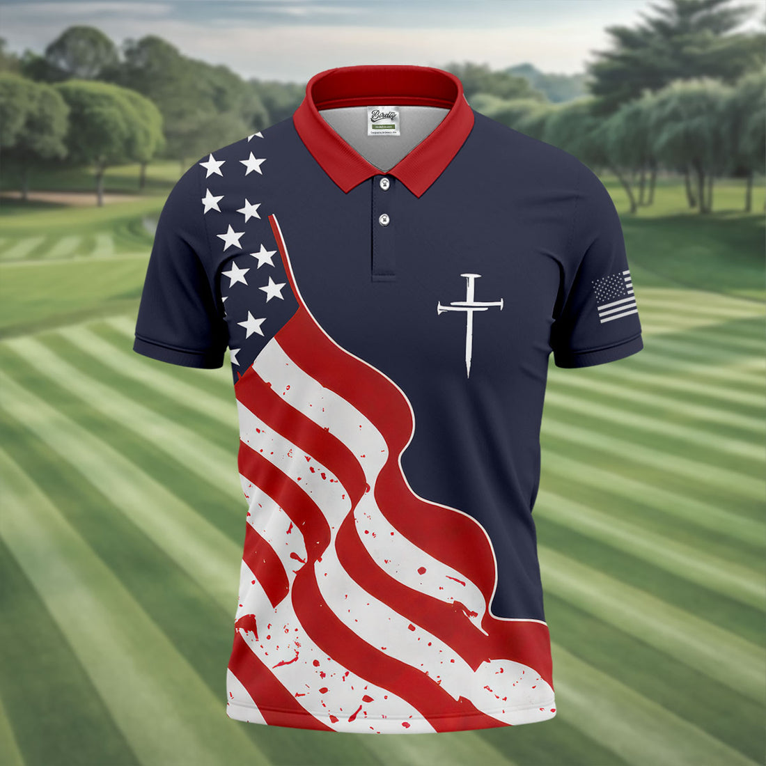 Faith Cross America 250th Anniversary 4th Of July Shirt, Patriotic Navy Golf Shirts For Men